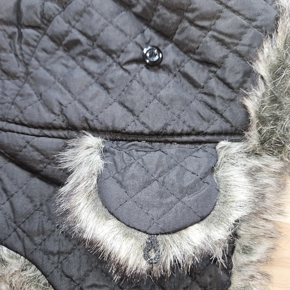 American Rag Trapper Hat Black Quilted Faux Fur Lined Winter Ear Flaps One Size